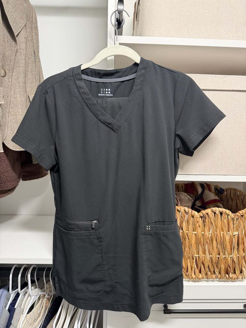 White Cross CRFT Women's V-Neck Scrub Top and Matching Scrub Pants Set in black